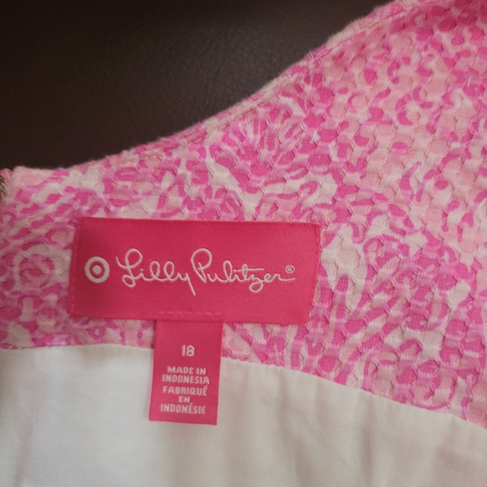 Lilly Pulitzer Pink Patterned Mini Dress with Hot Pink Trim - Picture 7 of 7
